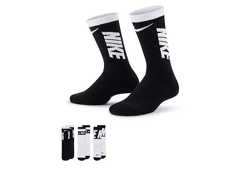 Nike Boys Graphic Crew Socks 3 Pairs - Black 3 Nike Boys Graphic Crew Socks 3 Pairs - Black