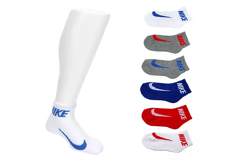 Nike Boys Swoosh Quarter Socks 6 Pairs - Assorted 3 Nike Boys Swoosh Quarter Socks 6 Pairs - Assorted