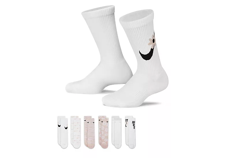 Nike Girls Daisy Crew Socks 6 Pairs - Pink 3 Nike Girls Daisy Crew Socks 6 Pairs - Pink