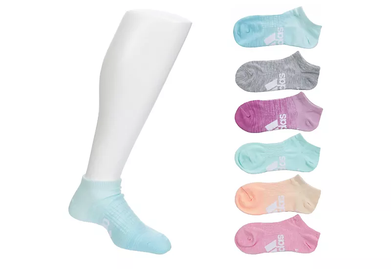 Adidas Girls Superlite Badge Of Sport 3 No Show Socks 6 Pairs - Assorted 3 Adidas Girls Superlite Badge Of Sport 3 No Show Socks 6 Pairs - Assorted