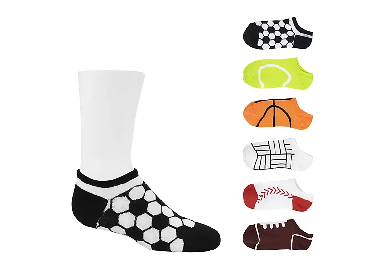 Sof Sole Boys Sport Balls No Show Socks 6 Pairs - Assorted 3 Sof Sole Boys Sport Balls No Show Socks 6 Pairs - Assorted