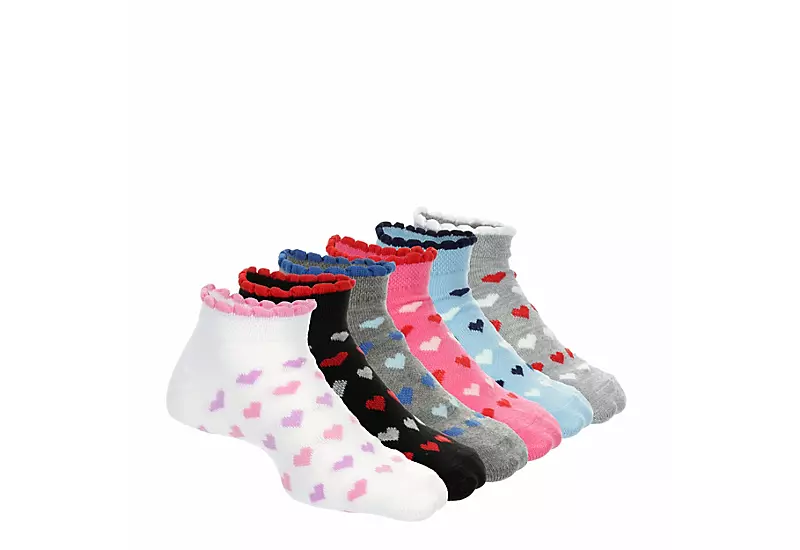 Ladeda Girls Scallop Heart No Show Socks 6 Pairs - White 3 Ladeda Girls Scallop Heart No Show Socks 6 Pairs - White