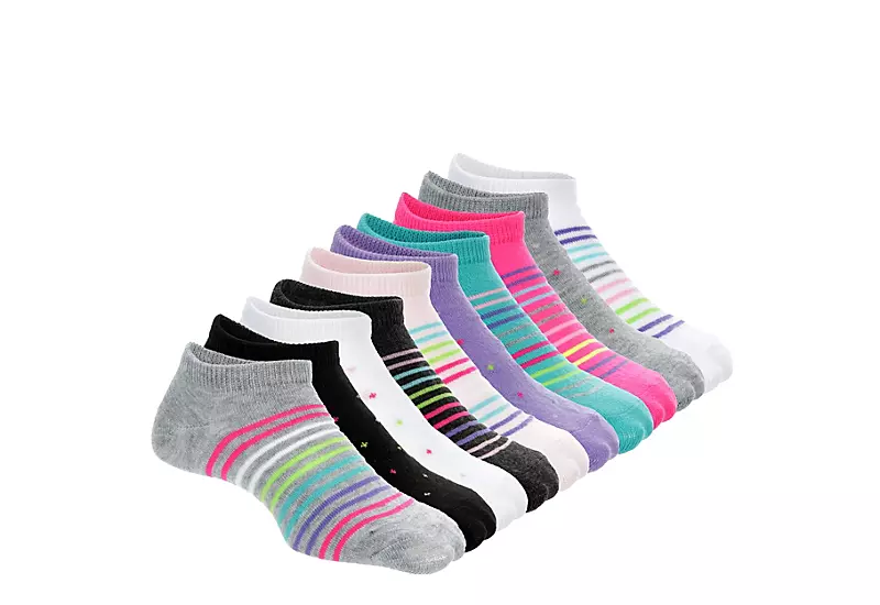 Ladeda Girls Stripes And Dots No Show Socks 10 Pairs - Assorted 3 Ladeda Girls Stripes And Dots No Show Socks 10 Pairs - Assorted